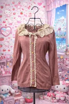 axes femme レース襟取り外し可能花ボタン長袖カーディガン／管N