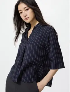 UNIQLO レーヨンスキッパーブラウス七分袖 네이비