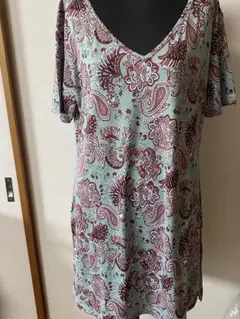 ペイズリー柄 Vネック 半袖チュニック　中古