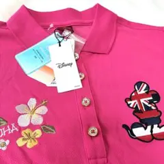 Disney ゴルフポロシャツ LL 新品　UV吸汗速乾 ピンク ミッキー刺繍のサムネイル
