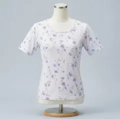 FJER 花柄 半袖 カットソー ホワイト 花柄　М　Lサイズ　上品　シアー
