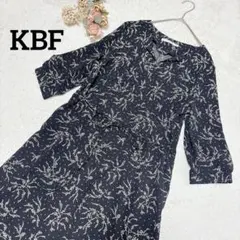 【KBF】ロングワンピース 7分袖 花柄 モノトーン 大人っぽ デート 黒