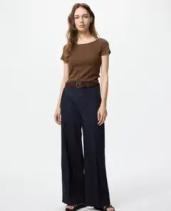 【タグ付新品】ユニクロ　ワイドトラウザージーンズ　Ｌ　ネイビー