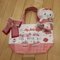 My Melody チェック柄トートバッグとぬいぐるみ