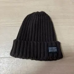リブ編みニット帽 ダークブラウン FREEサイズ