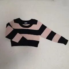 GYDA ピンク・黒ストライプ クロップドセーター