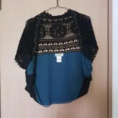 Universe & C 半袖カーディガン M 黒と青