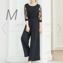 【極美品】DRESS+ レース袖 オールインワン パンツドレス M 黒 結婚式