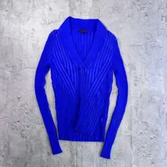 Y2K リブニット Vネック 長袖 ブルー 派手 インナー レイヤード 春服のサムネイル
