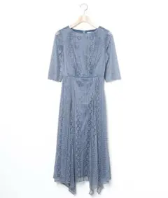 AIMER anche ストライプレースワンピース ブルー S パーティー