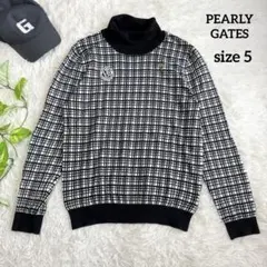 【パーリーゲイツ】美品 タートルネック セーター チェック ブラック 5サイズ