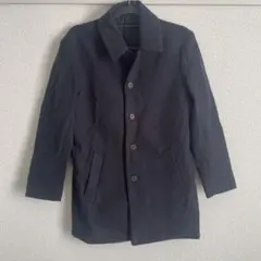 ブラック　ダブルチェスターコート Sロング丈 無地