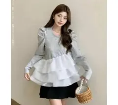 バルーンフリルドッキングトップス　グレー