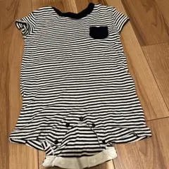 ユニクロストライプ 半袖ロンパース ポケット付き