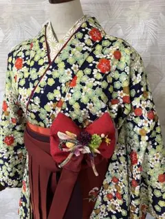 小学生袴セット　卒業式袴　アンティーク着物　レトロ振袖　正絹着物　2尺　袴