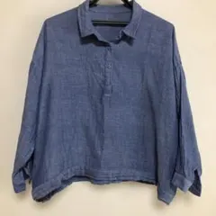 ブルー 綿100% 長袖シャツ M-L