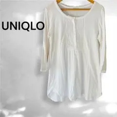 UNIQLO 布帛切替　ヘンリーネック　七分袖　チュニック ホワイト コットン