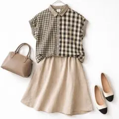 BEAMS HEART♡ギンガムチェック半袖シャツ 切替デザイン M