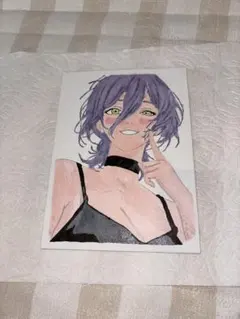 イラスト 紫色の髪 緑色の目　チェーンソーマン　レゼ