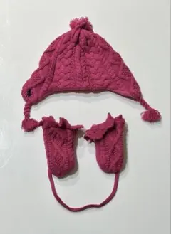 ケーブル編みデザイン ピンク 帽子 ミトンセット 新生児Ralph Lauren