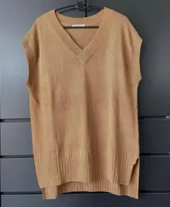 GLOBAL WORK ブラウンVネック アクリルニットベスト　オーバーサイズ