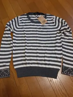 新品未使用イーハイフンワールドギャラリー　長袖ボーダーニット M　白×グレー