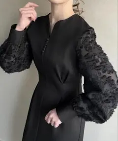 【美品】JUNOAH シャギースリーブタックワンピース　オケージョン　黒　Ｍ