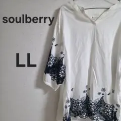 soulberry 花柄レース刺繍チュニック ブラウス LL 白 紺のサムネイル