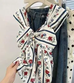 新品未使用 花柄ストライプ ノースリーブ