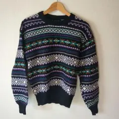 ノルディック柄 ニット セーター ブラックベース 90s風 古着 幾何学柄