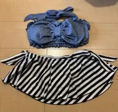 デニム風 リボン フリル 水着 ビキニ Ｌサイズ