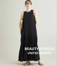 ✤BEAUTY&YOUTH✤チェックノースリーブマキシワンピース✤黒