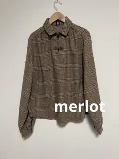 merlot チェック柄チャイナブラウス　ブラウン
