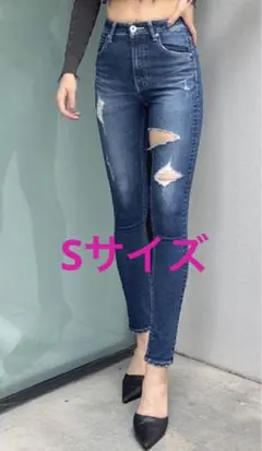 GYDA ハイウエストthigh highダメージデニムパンツ　Sサイズ
