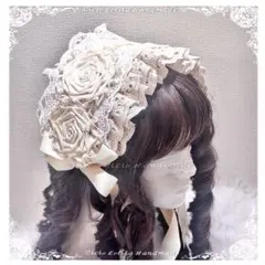 ♡手作り白ロリバラクラロリ生成色卒業式カチューシャヘッドドレス♡