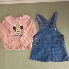 futafuta☆ミニーマウス トップスとデニムオーバーオールセット 110