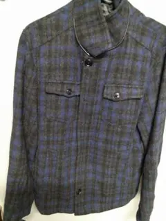 グレーと青のチェックジャケット／サイズLL