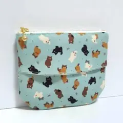 ブルーのミニ猫　ティッシュケース ミニポーチ　ハンドメイド