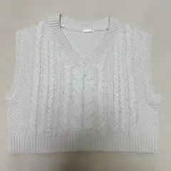 ベージュ Vネック ケーブル編み ニットベスト S GU