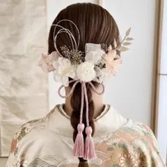 No.50 ウエディング　振袖　袴　和装に ピンク　和紐　花　髪飾り