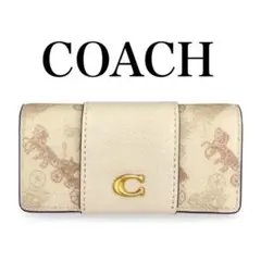 新品COACH 6リング キーケース ホース キャリッジ チョーク