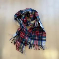 タータンチェックストール ウール　フリンジ付き