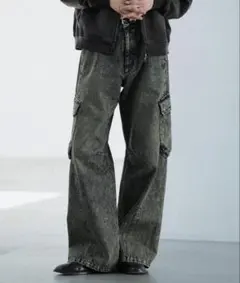 VINTAGE WASHED DENIM CURVED CARGO