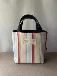 赤系ストライプ(ヘリンボーン)×デニム　ミニトートバッグ