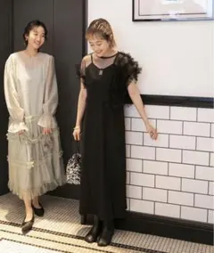 チュールフリルトップスキャミワンピース