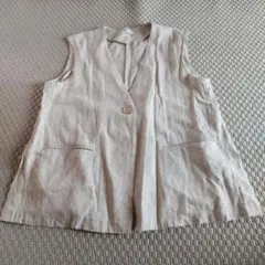 リネン ベージュ ノースリーブベスト