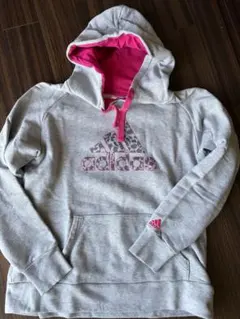 adidas グレー ピンク フード付きパーカーレディースL