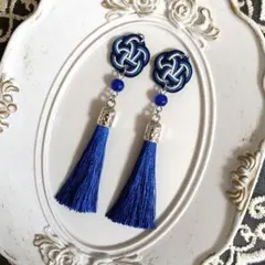 No.6197 水引 ピアス タッセル 青 和 耳飾り 着物 全長約8.5cm