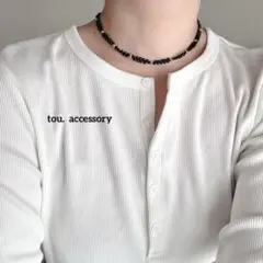 ブラックビーズネックレス　シルバー　チョーカー風ネックレス