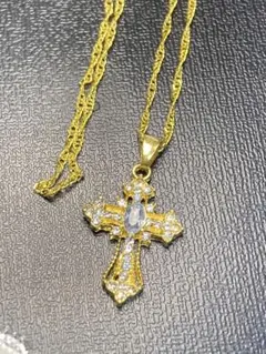 十字架 ネックレス ストーン付き　純金鍍金24kgp クロス　999刻印